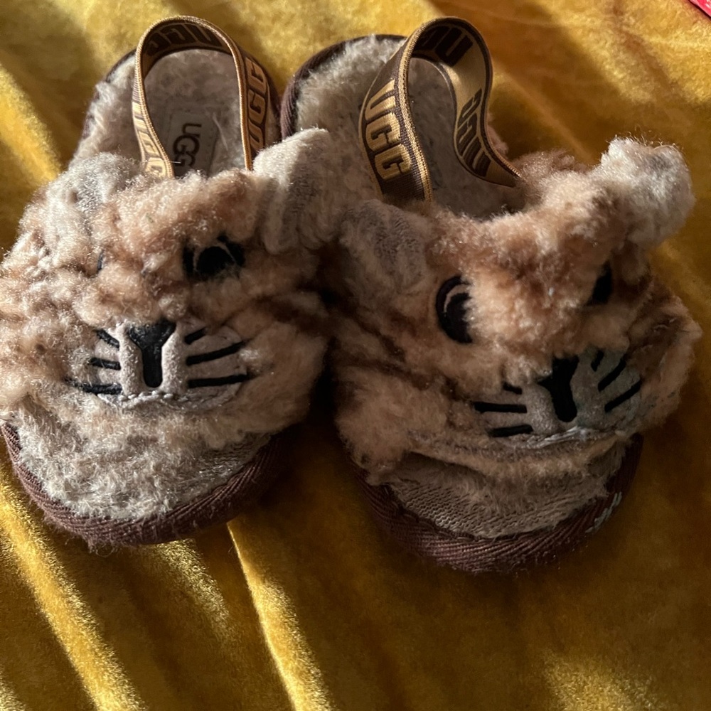 UGG Brown Fuzzy Animal Kids Sandals